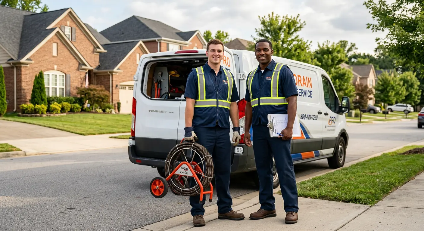 Sewer and drain service team with equipment ready for work in Brandon