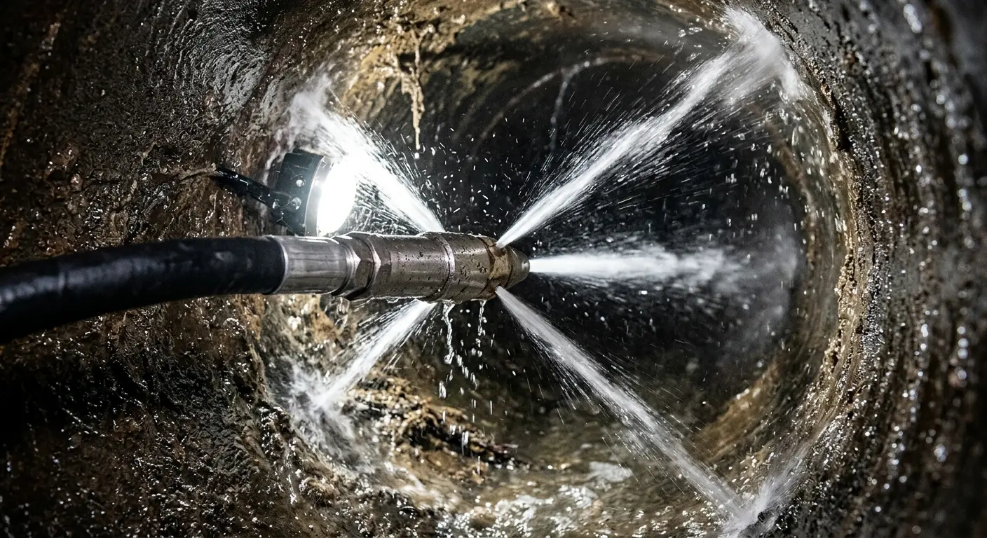High-pressure hydro jetting nozzle cleaning sewer pipe for Storm Drain Cleaning in Brandon